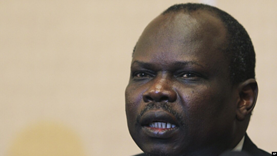 Pagan Amum, South Sudan's top negotiator in the oil dispute talks with Khartoum, speaks during a news conference in Ethiopia's capital, Addis Ababa, January 27, 2012.