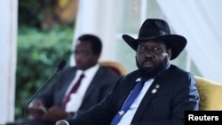 FILE - South Sudan's President Salva Kiir Mayardit attends the Intergovernmental Authority on Development (IGAD) 42nd Extraordinary Session, at the State House in Entebbe, Uganda Jan. 18, 2024.