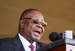 Malawi's President Peter Mutharika addresses guests during his inauguration ceremony in Blantyre, Malawi, May 31, 2019.