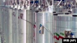 Various centrifuge machines line the hall damaged on April 11, 2021, at the Natanz Uranium Enrichment Facility, taken on April 17, 2021.