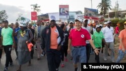 Chinese Ambassador to Tanzania Lu Youqing walks with Tanzanian officials, celebrities and conservationists during the ‘Walk for Elephants’ march in Dar es Salaam. 