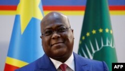 FILE - Democratic Republic of Congo's President Felix Tshisekedi holds a press conference with France's president as part of their meeting at the Palace of the Nation in Kinshasa, on March 4, 2023.