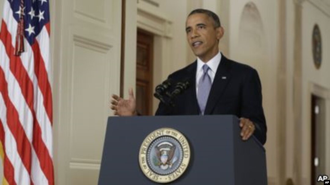 Presiden Amerika Barack Obama menyampaikan pidato dari Gedung Putih, Selasa (10/9).