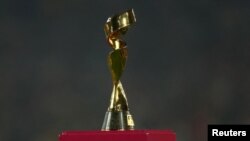 FILE - General view of World Cup trophy on display before the 2023 FIFA Women's World Cup Spain vs England final in Sydney, Australia August 20, 2023. 