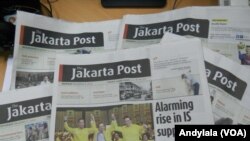 Koran berbahasa Inggris "The Jakarta Post" (Foto:VOA/Andylala). Dewan Pers menyesalkan penetapan status tersangka Pemimpin Redaksi "The Jakarta Post" Medyatama Suryodiningrat oleh Kepolisian daerah Metro Jaya. 