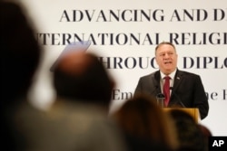 FILE - U.S. Secretary of State Mike Pompeo delivers his speech during the "Advancing and Defending International Religious Freedom Through Diplomacy" symposium, in Rome, Sept. 30, 2020.
