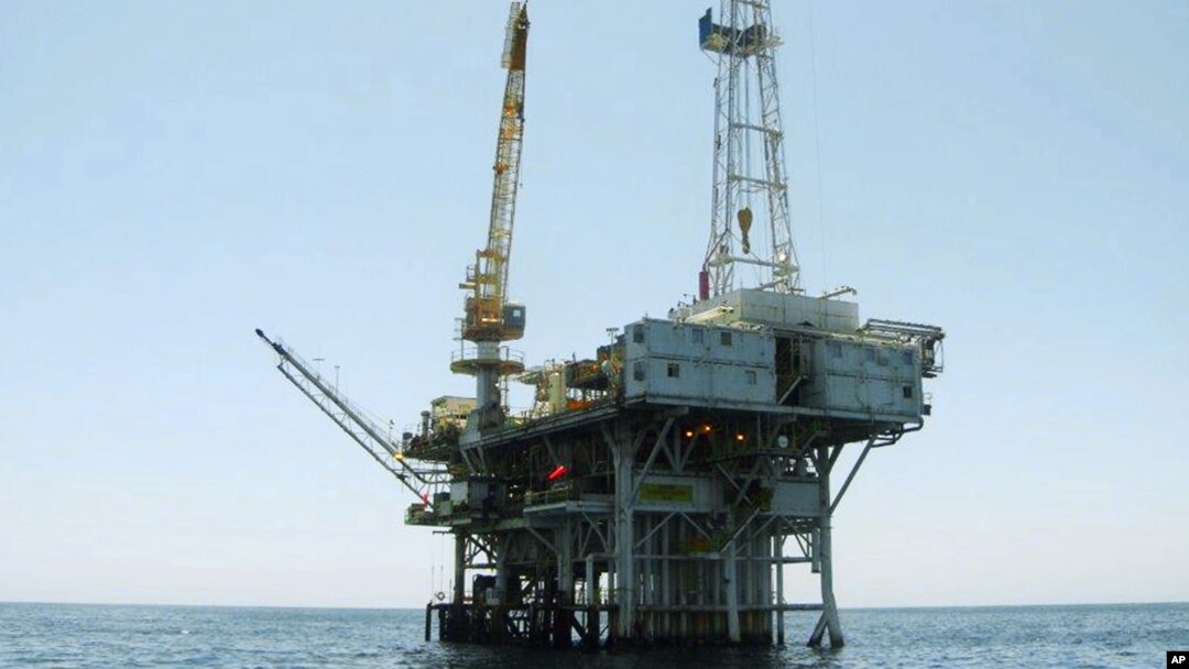 FILE - Platform Holly, an oil drilling rig in the Santa Barbara Channel offshore of Goleta, Calif., will be decommissioned and its operator is seeking bankruptcy protection nearly two years after the platform was idled when an onshore pipeline ruptured and spilled a massive amount of oil into the ocean, the state and Venoco said April 17, 2017.
