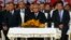From left: Cambodian National Assembly President Heng Samrin, Senate President Chea Sim, Prime Minister Hun Sen, attend ceremony, Phnom Penh, Jan. 7, 2014.