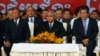 From left: Cambodian National Assembly President Heng Samrin, Senate President Chea Sim, Prime Minister Hun Sen, attend ceremony, Phnom Penh, Jan. 7, 2014.