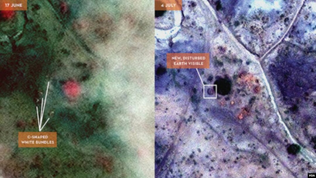 Lembaga 'Satellite Sentinal Project' menunjukkan gambar-gambar satelit yang diduga sebagai kuburan massal di Kordofan, Sudan selatan (24/8).