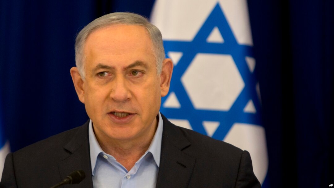 Israeli Prime Minister Benjamin Netanyahu chairs the weekly cabinet meeting in the Israeli-controlled Golan Heights, April 17, 2016. 