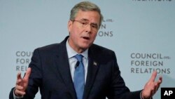 Former Florida Gov. Jeb Bush, a candidate for the 2016 Republican presidential nomination, speaks at the Council on Foreign Relations in New York, Jan. 19, 2016. 