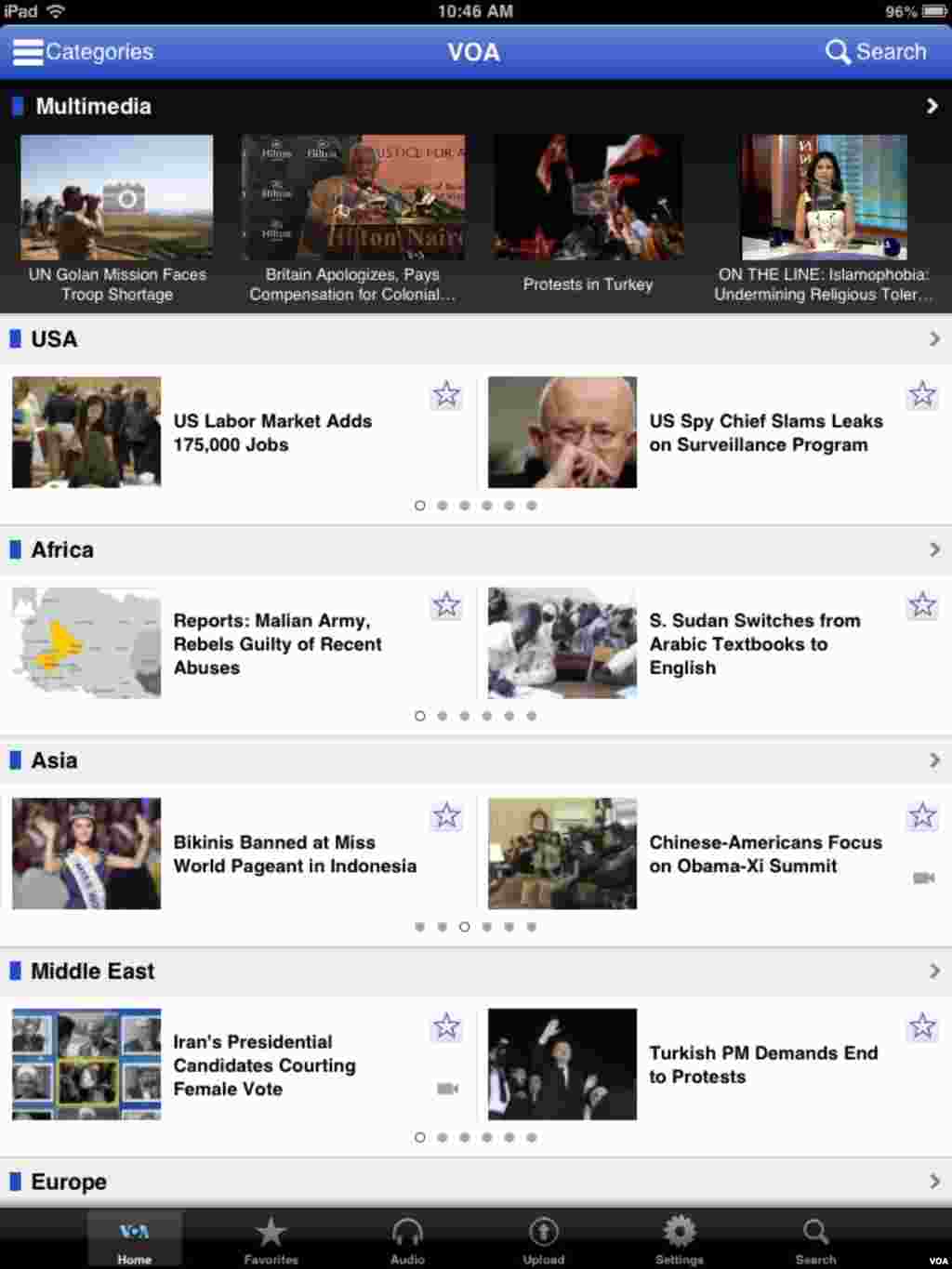 VOA Mobile apps - iPad-Home