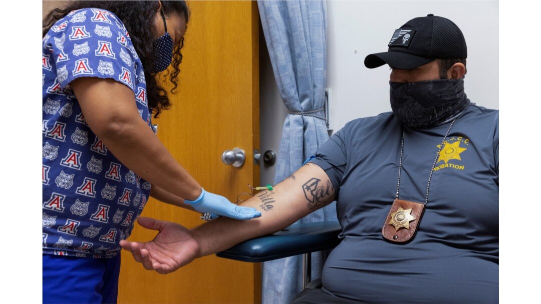 First responders receive antibody testing for the coronavirus disease (COVID-19) in Arizona, July 10, 2020.