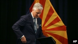 Robert O'Brien, assistant to the president for national security affairs, leaves the podium after speaking at a news conference regarding China, June 24, 2020, in Phoenix, Ariz.