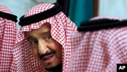 FILE - In this Dec.10, 2019, Saudi King Salman talks during the 40th Gulf Cooperation Council Summit in Riyadh, Saudi Arabia. Saudi Arabia's King Salman was discharged from a hospital in the capital, Riyadh, after more than a week following surgery to remove his gall bladder, the Royal Court said in a statement late Thursday, July 30, 2020. (AP Photo/Amr Nabil, File)