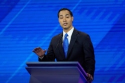 Democratic presidential candidate Julian Castro gives his closing statement during a Democratic presidential primary debate hosted by ABC at Texas Southern University in Houston, Sept. 12, 2019.