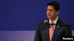 The former speaker of the U.S. House of Representatives, Paul Ryan attends a ceremony at the American Institute in Taiwan (AIT), to mark the 40th anniversary of the Taiwan Relations Act, in Taipei. 