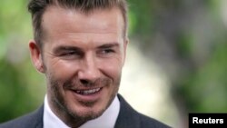 David Beckham dalam sebuah konferensi pers di Miami, Florida (5/2). (Reuters/Andrew Innerarity)