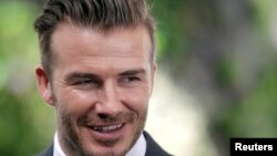 David Beckham pada sebuah konferensi pers di Miami tahun lalu (foto: dok).