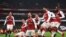 Les joueurs d'Arsenal célèbrent leur victoire contre Tottenhamen en  Premier League, Londres, le 18 novembre 2017