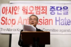Roger Baik Kyu Kim, chair of Atlanta Korean American Committee against Asian Hate Crime, speaks during a meeting with members of the committee after the fatal shooting at three Georgia spas, March 18, 2021.