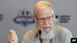 David Letterman speaks during a news conference in Indianapolis. Letterman’s job was to make people laugh every night, but he also didn’t mind making his audience uncomfortable, May 12, 2017. 