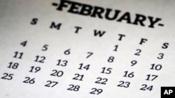 A calendar shows the month of February, including leap day, Feb. 29, 2024.