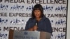 Loraine Mwanza, chairperson of the Media Institute of Southern Africa (MISA), speaks at the launch of the USAID-Funded MISA Freedom of Expression Report at the Protea Hotel in Lusaka, Dec. 17, 2024. (Kathy Short for VOA)