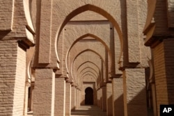 The interior of the Great Mosque of Tinmel is seen in the Atlas mountain village of Tinmel, outside Marrakech, Morocco, in 2022.