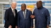 Presidente dos EUA, Joe Biden, Presidente de Angola, João Lourenço, e Presidente da República Democrática do Congo, Felix Tshisekedi, visitam a empresa Carrinho, Benguela, Angola, 4 dezembro 2024