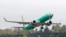 A Boeing 737 MAX 8 airplane being built for India-based Jet Airways, takes off on a test flight at Boeing Field in Seattle, April 10, 2019. 