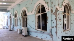 Bullet holes are seen on the wall of a mosque at an Afghan military base where Taliban attackers last week killed scores of soldiers in Mazar-i-Sharif, northern Afghanistan, April 25, 2017.