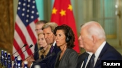 FILE —U.S. Secretary of Commerce Gina M. Raimondo attends a bilateral meeting between U.S. President Joe Biden and Chinese President Xi Jinping at Filoli estate on the sidelines of the APEC summit, in Woodside, California, U.S., November 15, 2023.