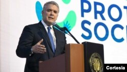 Iván Duque habló sobre la decisión de las objeciones de la JEP y la orden de libertad de Jesús Santrich, durante su participación en el Foro Sectorial ‘Hablemos de protección social’, en Bogotá.