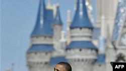 Tổng thống Obama nói về du lịch tại khu du lịch Walt Disney World trong bang Florida hôm 19/1/12