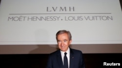 Chairman and CEO of Luxury goods group LVMH Bernard Arnault leaves after a news conference, to announce a deal to simplify Christian Dior business structure, in Paris, France, April 25, 2017.