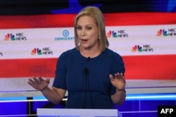 Democratic presidential hopeful U.S. Senator for New York Kirsten Gillibrand speaks during the second Democratic primary debate of the 2020 presidential campaign at the Adrienne Arsht Center for the Performing Arts in Miami, June 27, 2019.
