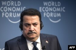 FILE - Iraqi Prime Minister Mohamed Shia al-Sudani at the World Economic Forum meeting in Davos on January 18, 2024.