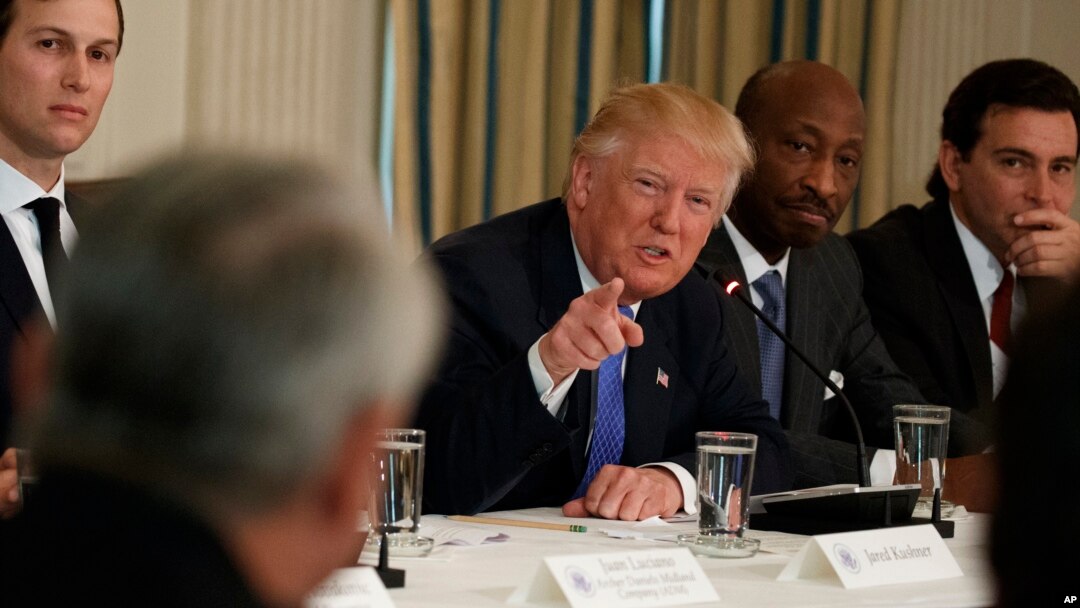 President Donald Trump speaks during a meeting with manufacturing executives in the Roosevelt Room of the White House in Washington, Feb. 23, 2017.