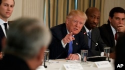 President Donald Trump speaks during a meeting with manufacturing executives in the Roosevelt Room of the White House in Washington, Feb. 23, 2017.