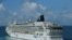 Cruise ship Norwegian Dawn departs port near Hamilton Bermuda, Aug. 6, 2021. 
