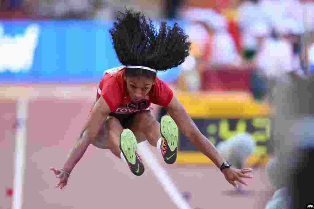 Jasmine Todd of the United States competes in the qualifying round of the women&#39;s long jump athletics event at the 2015 IAAF World Championships at the &quot;Bird&#39;s Nest&quot; National Stadium in Beijing, China.