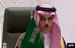 Saudi Foreign Minister Faisal bin Farhan speaks during a press conference in the capital Riyadh on March 22, 2021.