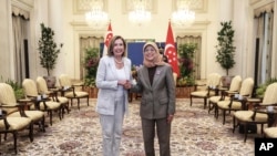 美国众议院议长南希·佩洛西会晤新加坡总统哈莉玛·雅各布。(2022年8月1日)