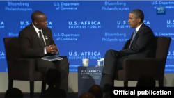 Takunda Chingonzo with President Barack Obama at the U.S.-African Business Forum in Washington D.C.