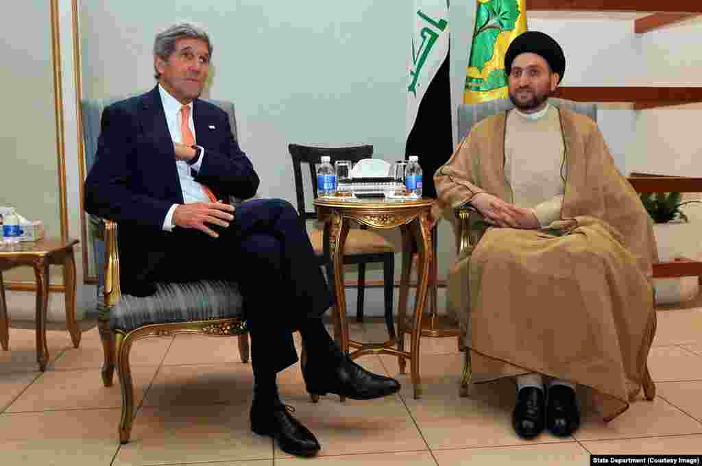 Secretary Kerry Sits With Islamic Supreme Council of Iraq Leader Hakim in Baghdad.