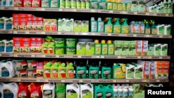 Weedkillers including Monsanto's Roundup are displayed for sale at a garden shop at Bonneuil-Sur-Marne near Paris, France, June 16, 2015. 