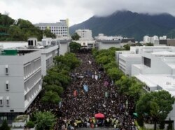 Thousands of students gather during a strike on the first day of school at the Chinese University in Hong Kong, Sept. 2, 2019.
