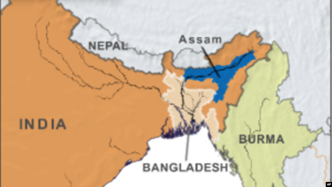 Peta wilayah Assam, India.